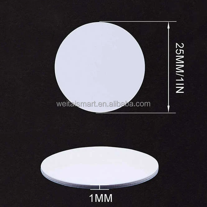 Best selling dia25mm shape 13.56MHZ waterproof rewritable mini round blank tag RFID PVC tags coin card sticker