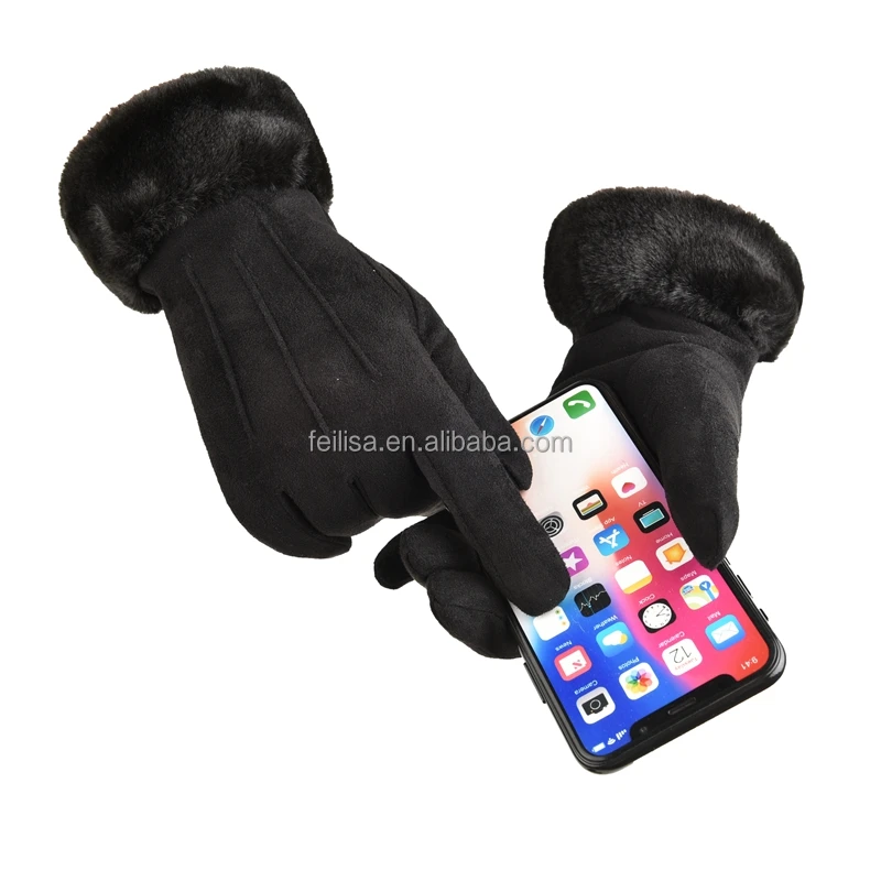 Suede gloves Three-Strand Design bike gloves cold weather gloves for lady