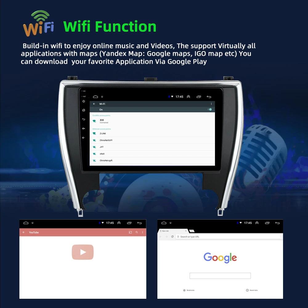 HD multimedia 10.1 inch Double 2DIN android9.1 GPS 1+16GB WIFI BT Car DVD player for Toyota Camry 2015-17