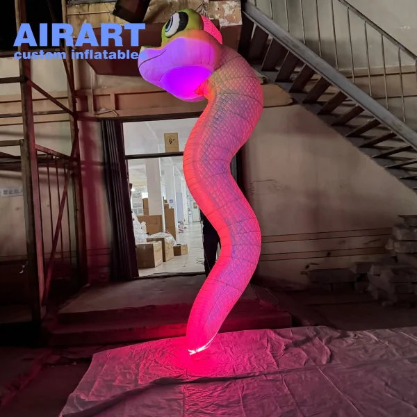 Pink inflatable cartoon hanging snake for party stage prop with led light