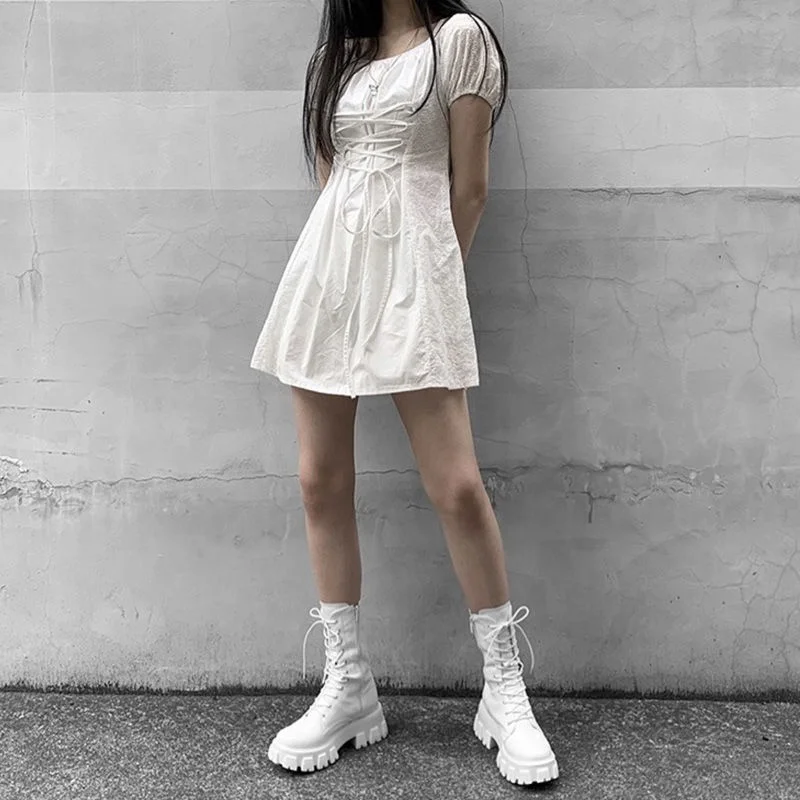 New Mid Calf Boots Women Autumn Winter Fashion Lace-up Zipper Boots Sports Platform Heel Ladies Shoes