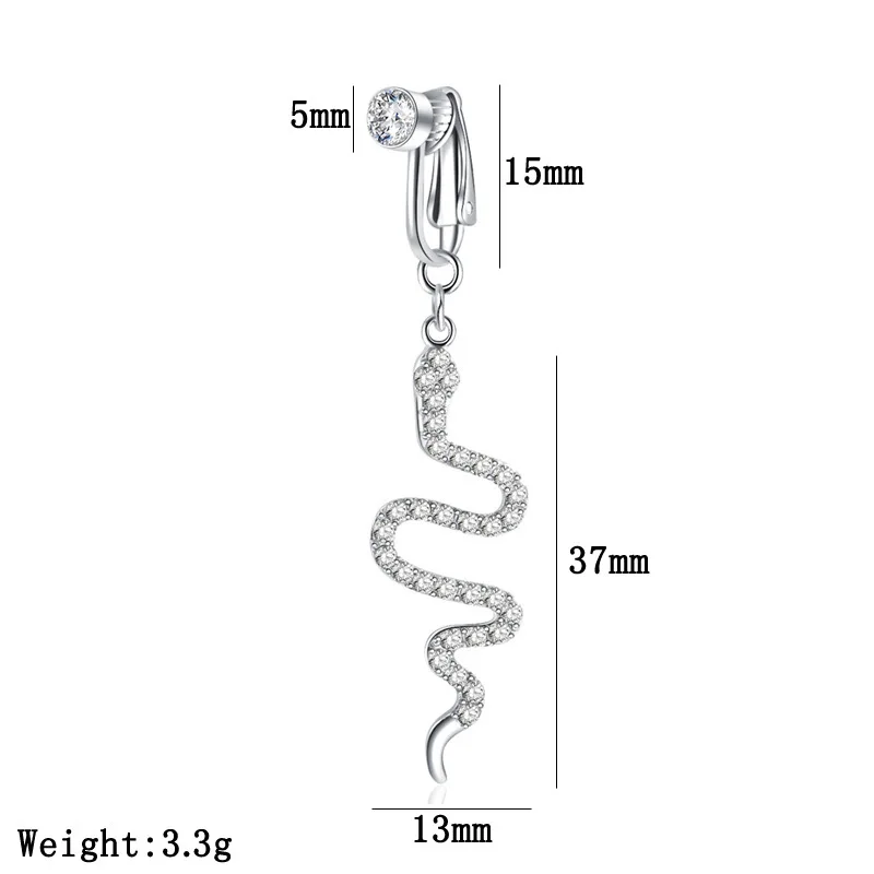 Wholesale Trendy Fashion Surgical Stainless Steel Belly Rings Women Belly Navel Clip Ring Piercings with Zircon Earrings Snake