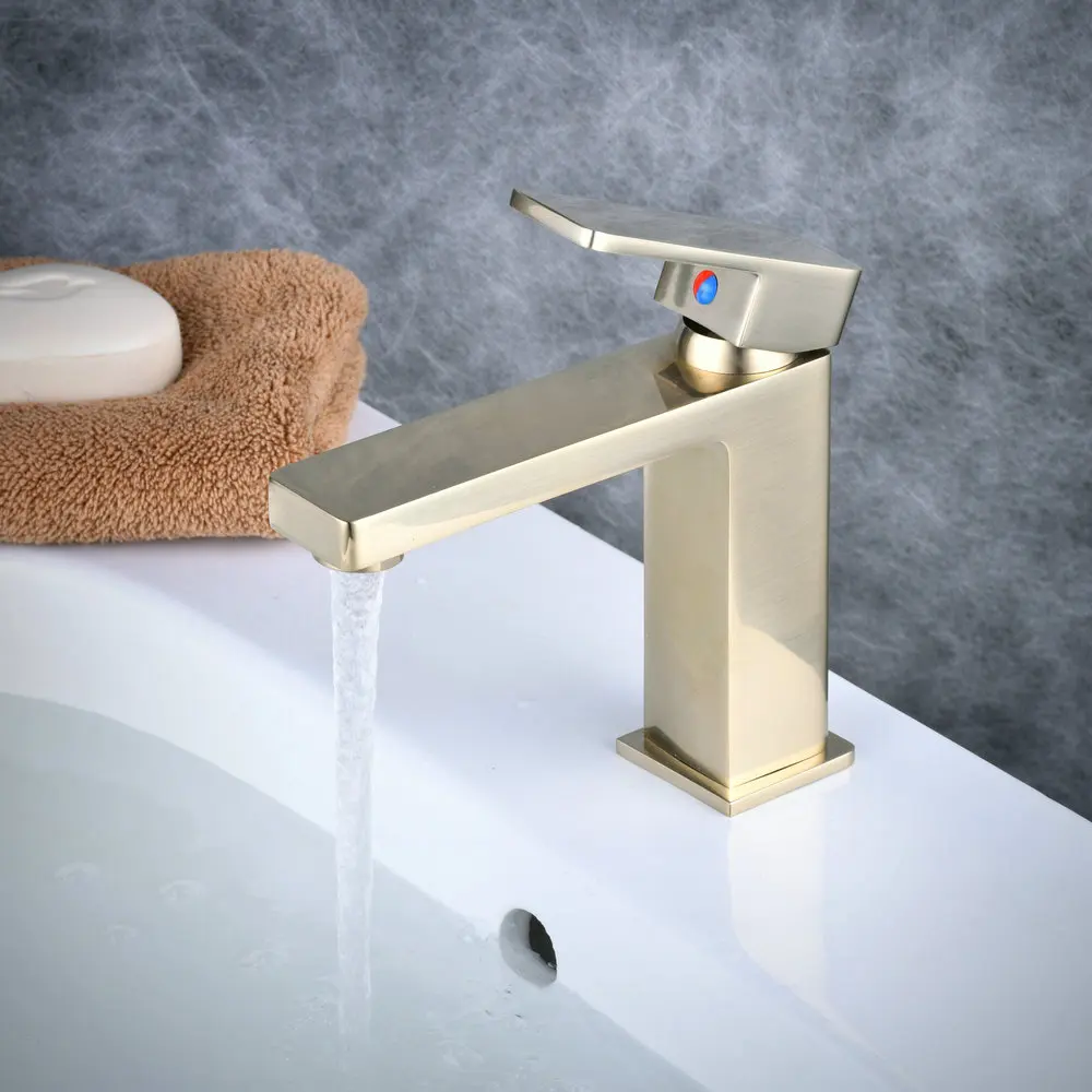 Beelee Single Handle Hole Gold Bathroom Basin Sink Tap Brushed Gold Sink Faucet Brass Waterfall Wash Mixer Faucet For Bathroom