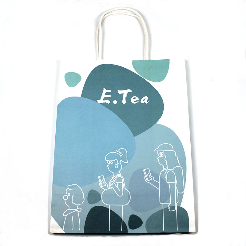 Custom Printed MOQ 2000 Coffee white paper bag 2 cup Takeaway Paper Bag Food Packaging Shopping Brown Kraft paper Bag