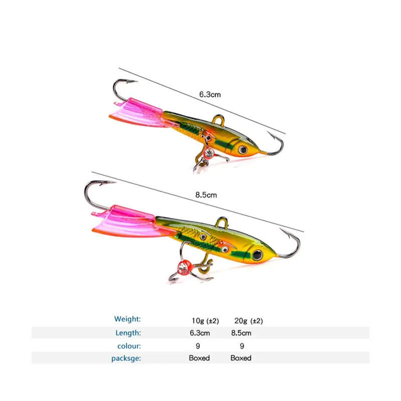 Wholesale 6.3cm 8.5cm Ice Fishing Jig Lure double hooks  Metal Lure balancers Jig