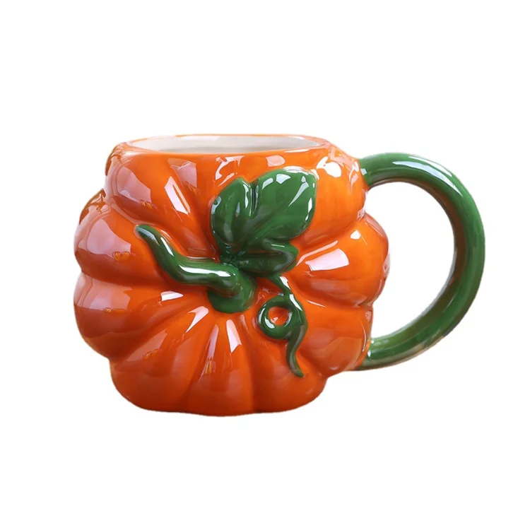 3D Coffee and Tea Pumpkin Shape Cup Ceramic Mug for Halloween Thanksgiving Christmas Birthday, Fall Gifts for Family or Friend