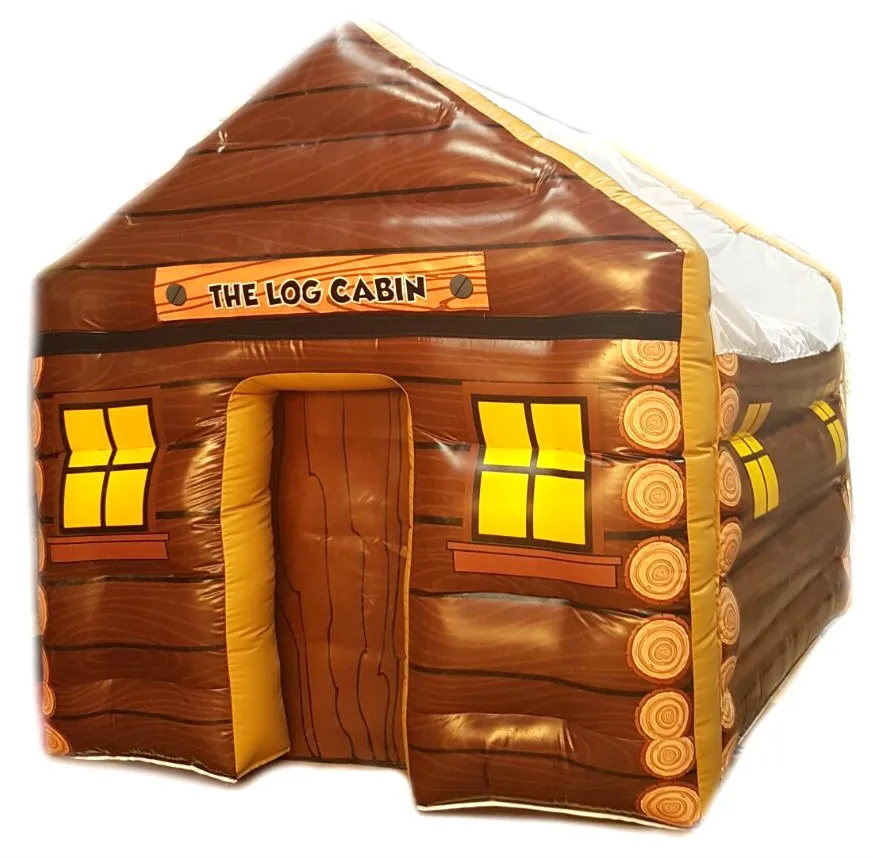 Brown 10ft X 12ft All Purpose Interchangeable Log Cabin Grotto with Blower and Door Commercial Inflatable Ski Hut for Winter