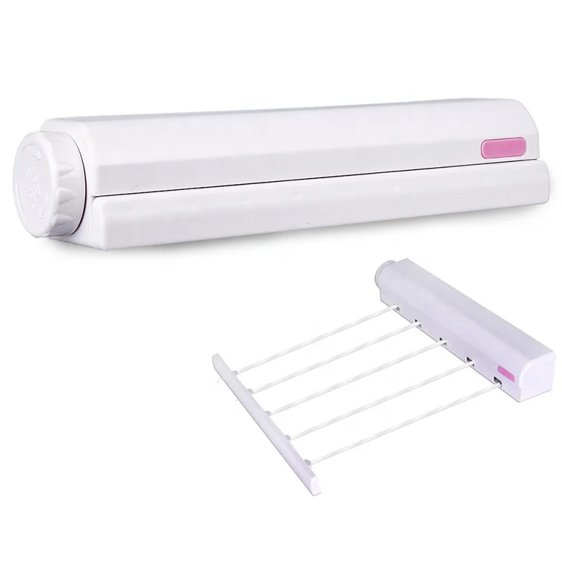 Hot selling  ABS 4 line retractable washing line clothesline for balcony clothes line with 4 hooks wall mounted