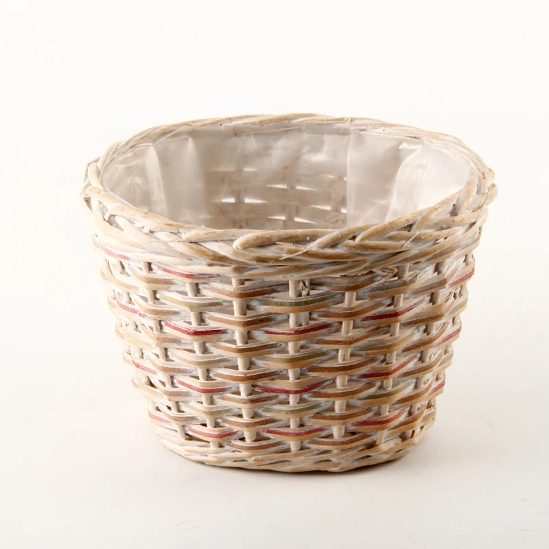 Hot Sale Wood willow plastic Primary color white brown green red lining oval flower pot