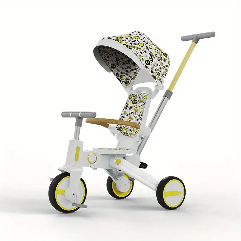 7 In 1 kids tricycle bike W/Removable Push Handle -Adjustable Canopy Rotatable Seat Foldable Two-way Trolley Tricycle For