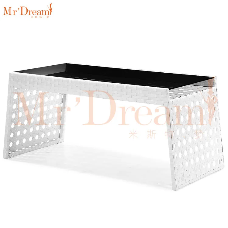 Leisure Commercial Restaurant Dining Project Design Modern Rattan Rope Garden Bench Outdoor Dining Table Set