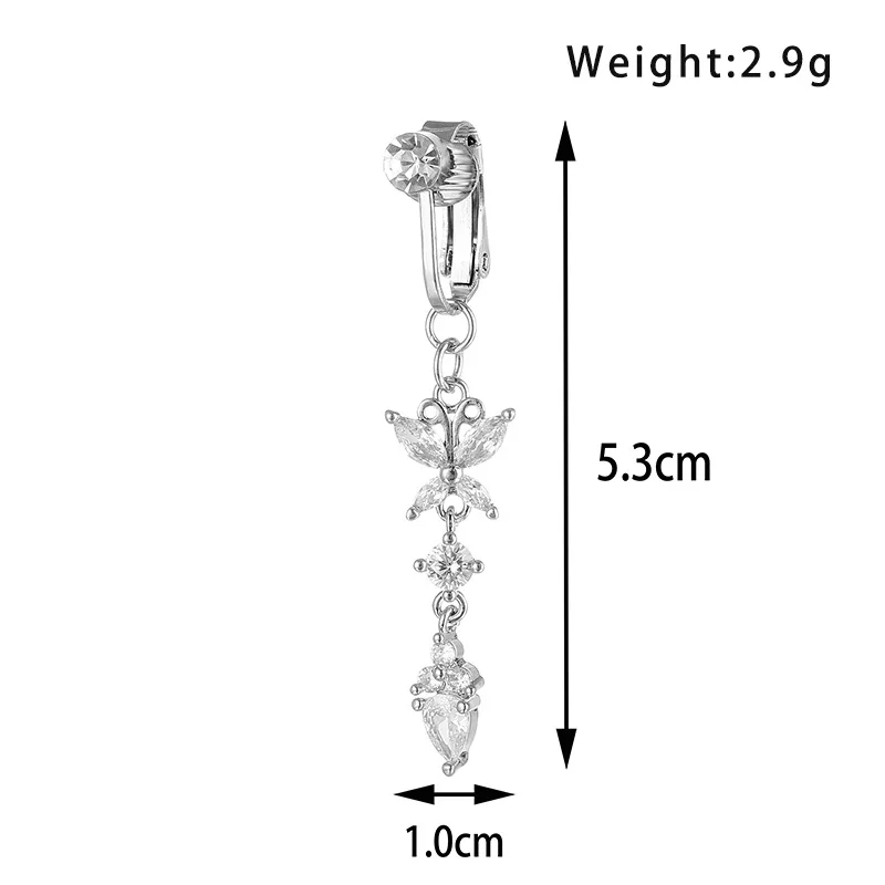 New CZ Zircon Butterfly Fake Belly Piercing Non Piercing Belly Button Ring Butterfly Clip On Umbilical Navel Fake Piercing