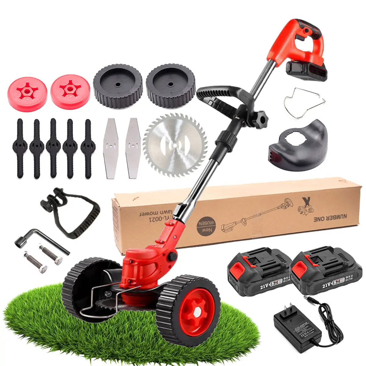 21V foldable grass trimmer machine battery lawn mowers wholesale brush cutter blade with wheel