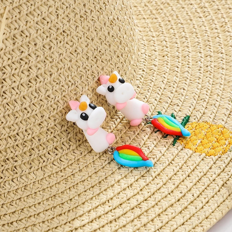 2020 New Arrival Polymer Clay Soft Ceramic Earrings Piercing Cute Cartoon Unicorn Earrings For Women
