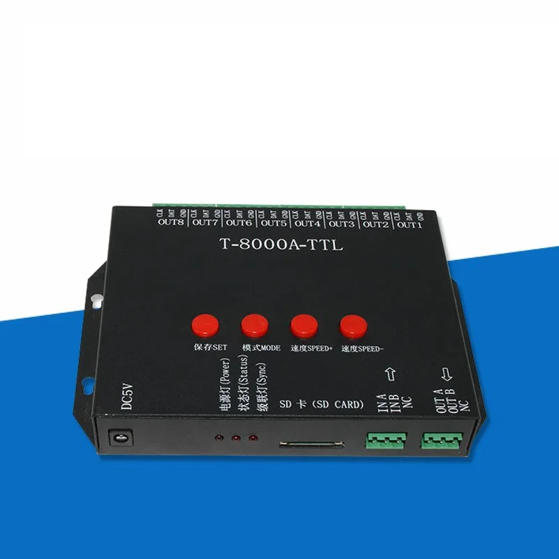 T-8000A-TTL 8-Port SD Card Controller Programmable  DMX512 Full Color Controller