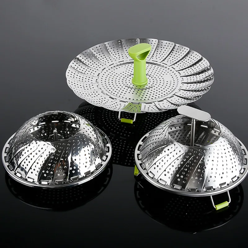 Multifunction Cooker Collapsible Vegetable Folding Mesh Strainer Food Expandable Bamboo Stainless Steel Steamer Basket