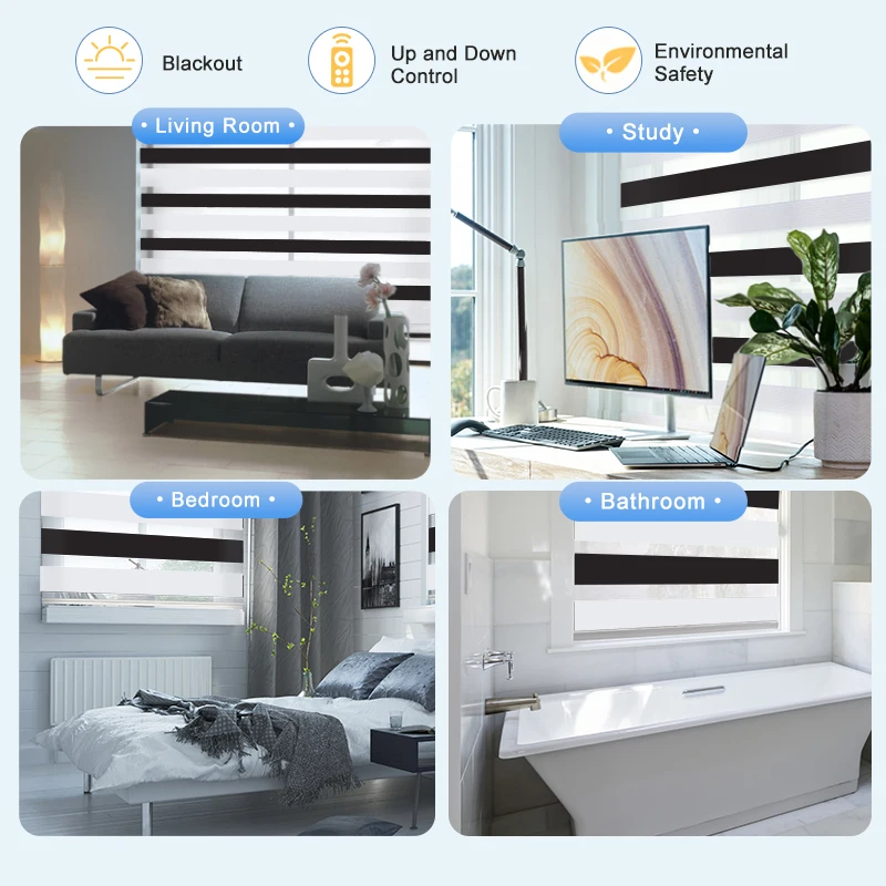 Motorized electric smart home smart kit zebra blinds with remote 100 l x 82 w  solar