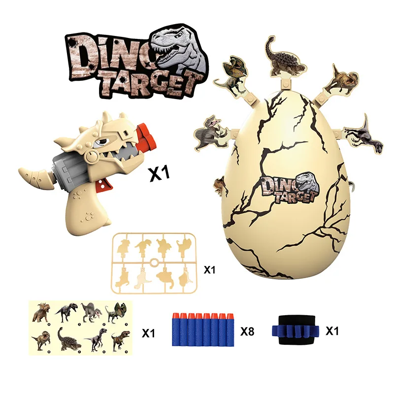New electric dinosaur egg shooting target game toys gun with foam bullet for kids dinosaur rotate target with light and sound