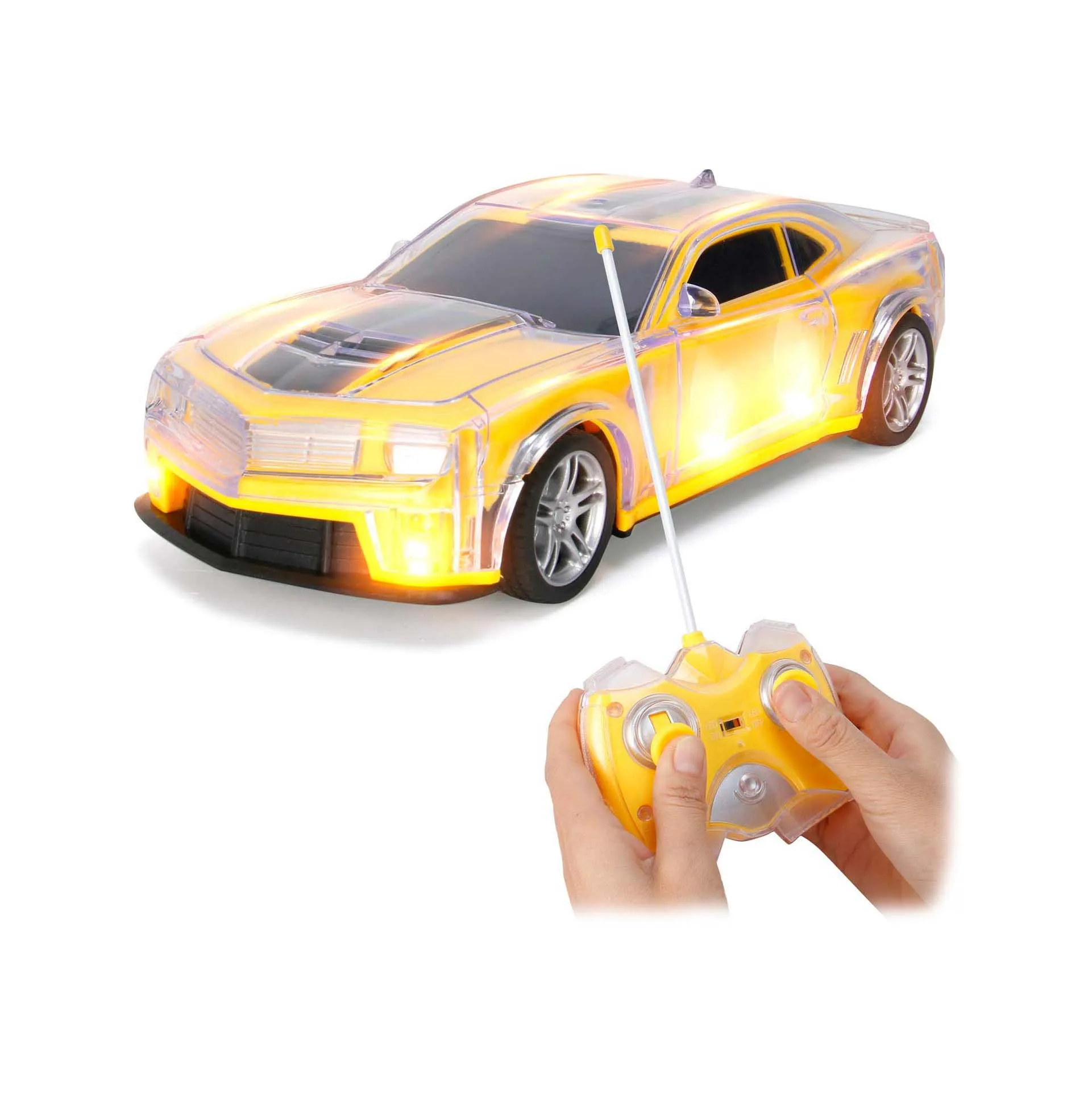 Light up RC Racing Car - 1:20 Scale Remote Control with Flashing LED Lights Perfect Gift Toy for Kids (Yellow)