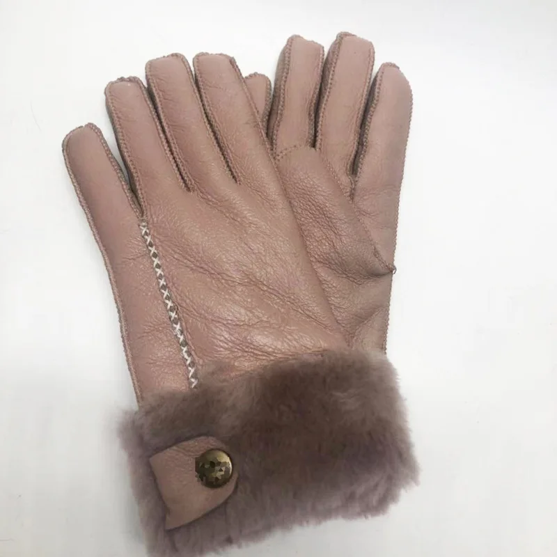 Factory wholesale winter warm 100% real sheepskin fur gloves for men women