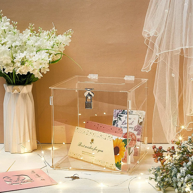 Hot sale clear Acrylic voting Box with Lock and key  for Voting Charity Wedding storage Cards  Money Suggestion