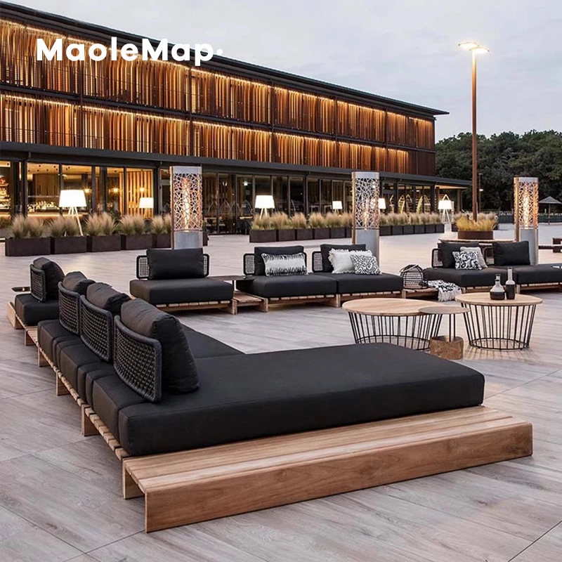 l shape sofa garden teak outdoor furniture modern   patio barpool lounger bar restaurant chairs coffee table wood luxury sofa