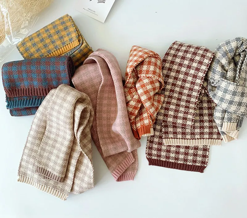 Kids new fashion spring autumn winter child knitted plaid scarf for boys and girls