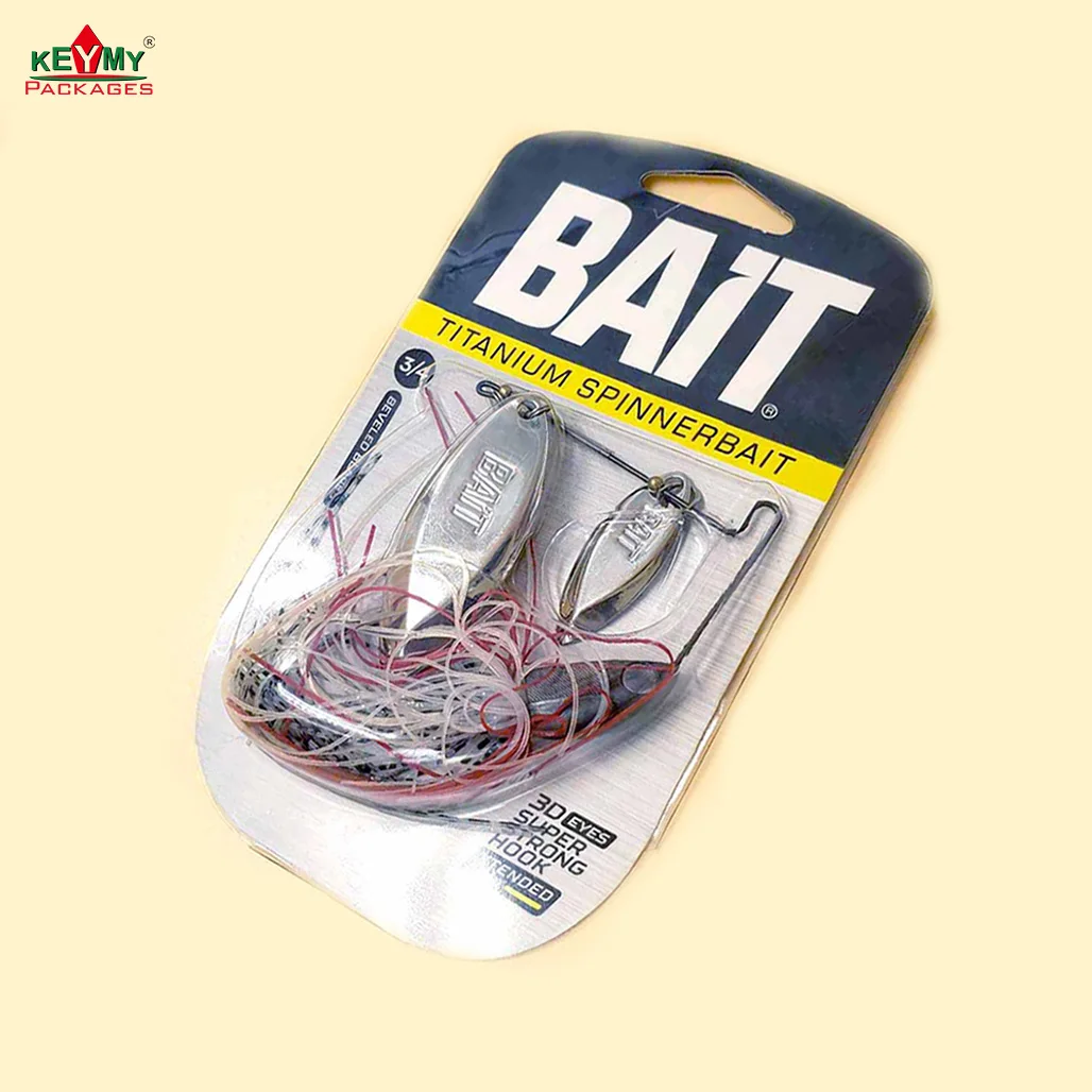 Custom cheap plastic slide blister packaging for lure in Shenzhen, PVC / PET slide blister package for lure with paper card