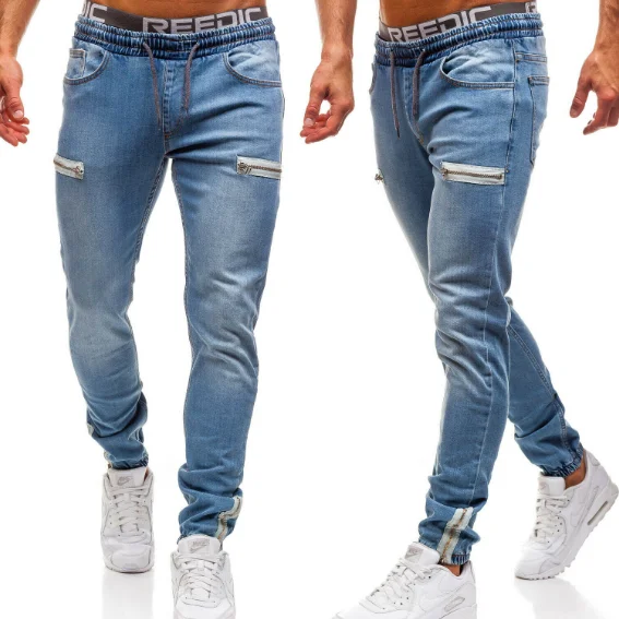 
skinny jeans men blue Pants Casual Jeans Zipper Sweatpants Wear-resistant 2019 Men Slim Fit Trousers New Arrival mens jeans 