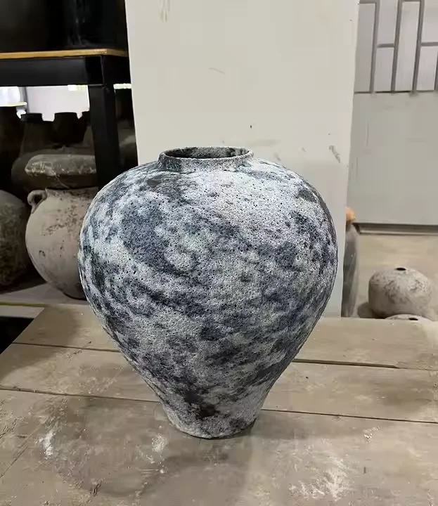 Antique hot sale Wabi-sabi pottery modern minimalist ceramic vases with handle for home decor made in Jingdezhen China