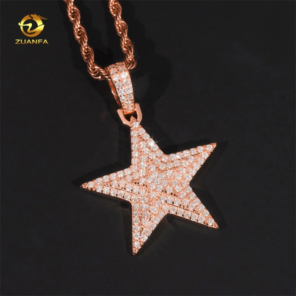 Sterling silver 925 fine jewelry tennis chain pendant vvs moissanite custom hip hop iced out jewelry star pendant