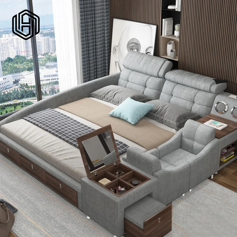 HUIJUYOUPIN Multifunction Double Bed Kids Bed Modern Luxurious Tufted Upholstered Queen & King Platform Bed