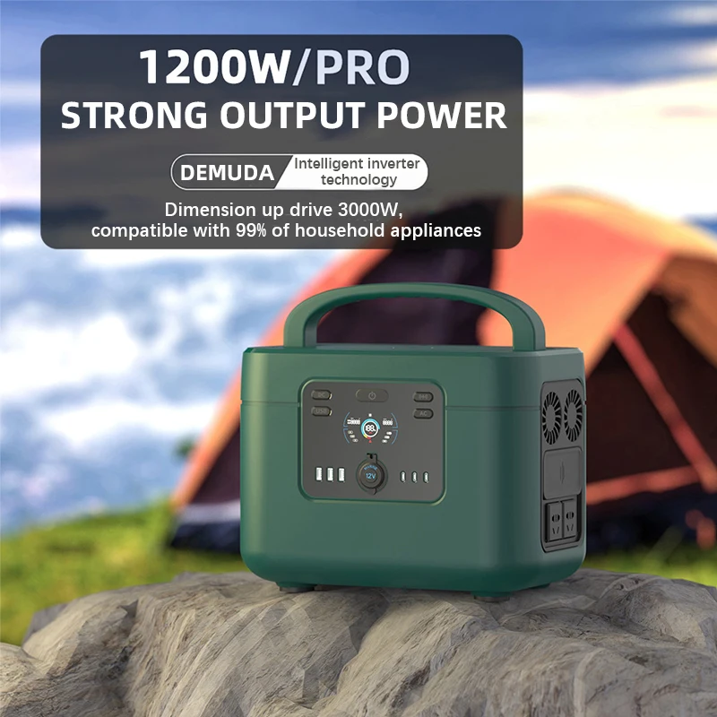 High Power 1200W 18W Wireless Charging QC3.0 Fast Charger MPPT Portable Power Station For Outdoor Travel Camping Home