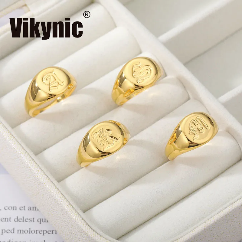 
2021 Fashion Old English Letter Signet Ring Gothic Gold Plated Gold Filled A-Z Initial Alphabet Finger Rings 