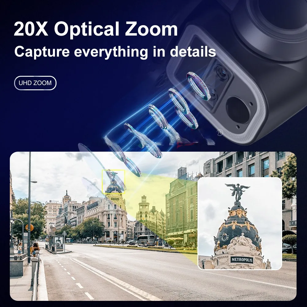 VISION Outdoor Solar Cameras with 20x Optical Zoom Red&Blue Alarm Light Warning Sound Solar Powred Camera