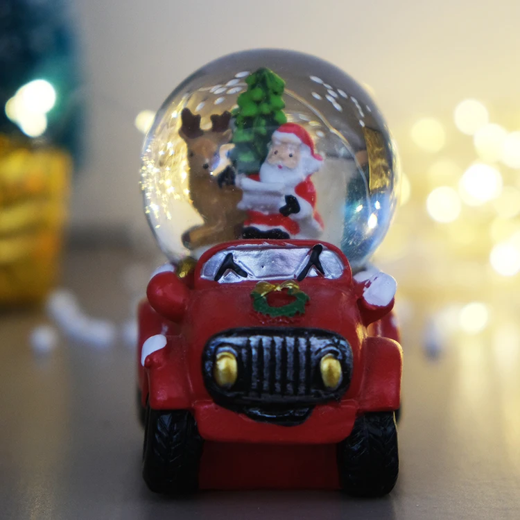Custom Holiday Decoration Souvenir Resin Craft 3D Car Crystal Mini Snow Globe Ball for Christmas Gift