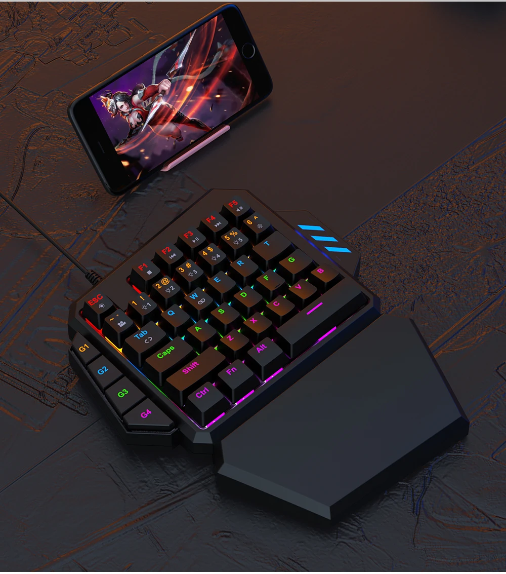 Ajazz AK039H One-Handed rainbow Mechanical Gaming Keyboard, Professional Gaming Keypad with Wrist Rest, 39Keys