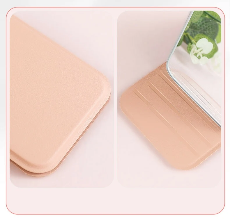 Handheld PU Leather Case Cover Rectangle Portable Compact Pocket Folding Simple Mini Desktop Makeup Cosmetic Mirror