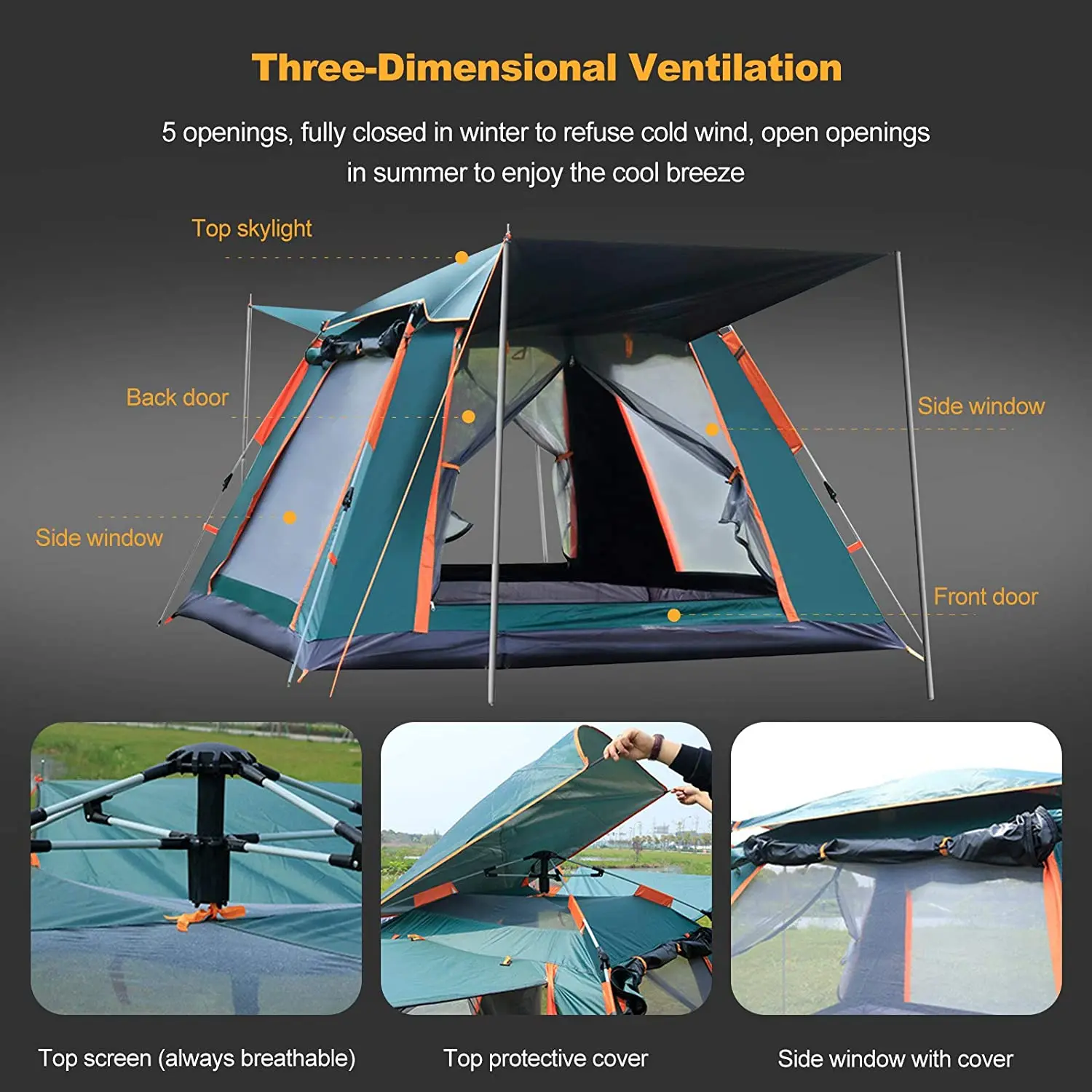 Custom Folding Automatic Pop Up Tent Traveling Camping Tent Family Outdoor Tents For 4 Person