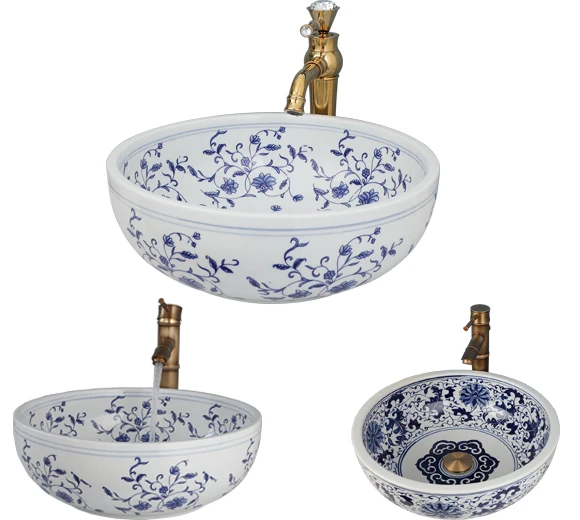 China Artistic Handmade Art wash basin bowl Ceramic Counter Top Wash Basin Bathroom Sinks decorated basin bowl shampoo