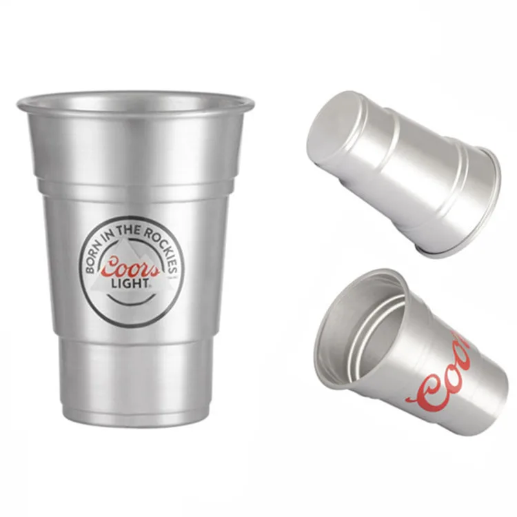 Customized Color Disposable Metal Aluminum Glass recoverable 16oz aluminum cup beer tumbler for outdoor
