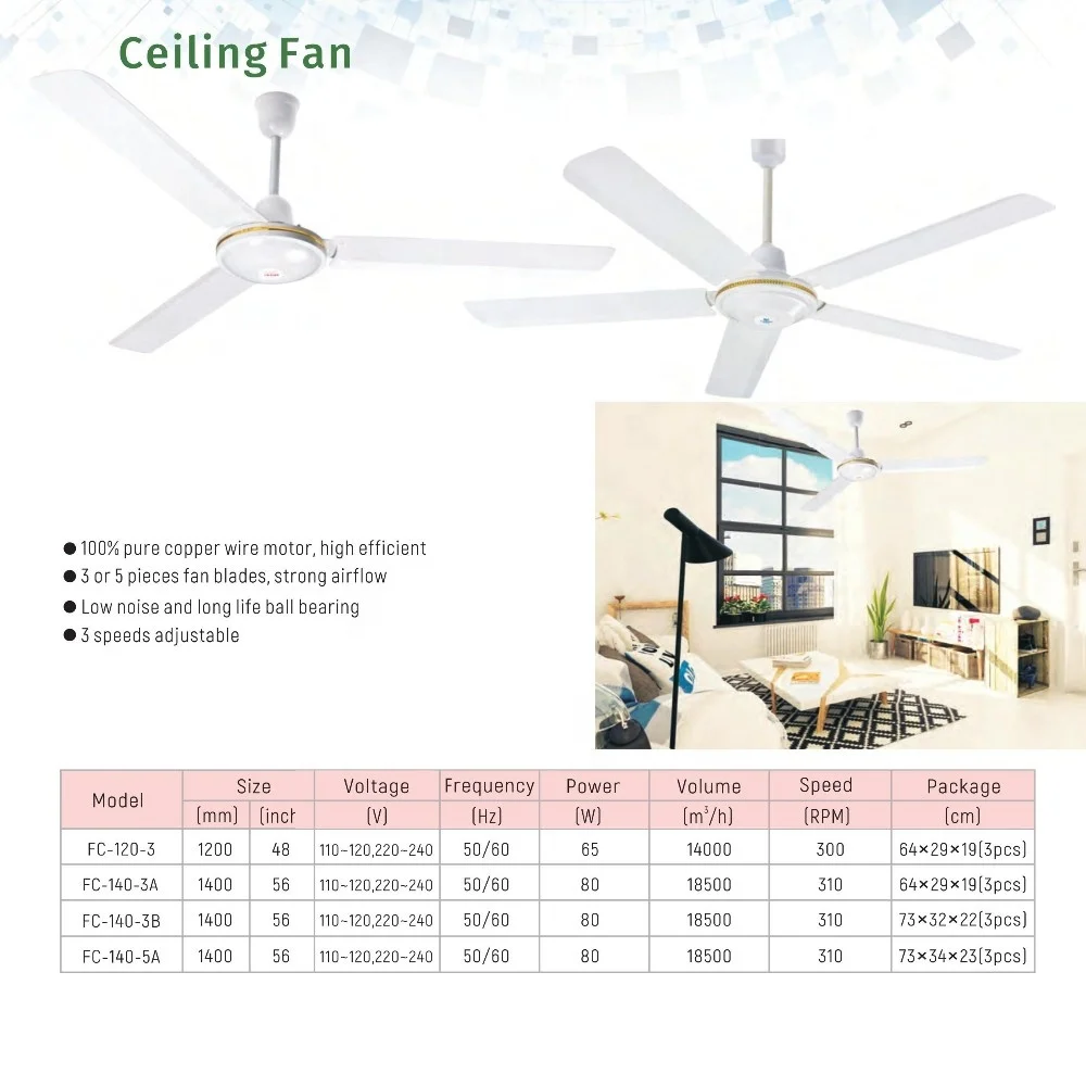 56 inch ceiling fan Modern indoor bedroom living room white air cooling ceiling fan