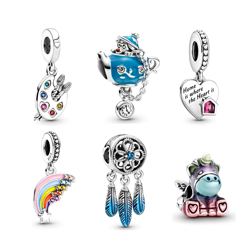 925 Sterling Silver Two-Tone Happy Anniversary Pendants Heart Regal Crown Birthday Candle Castle Dangle Charms