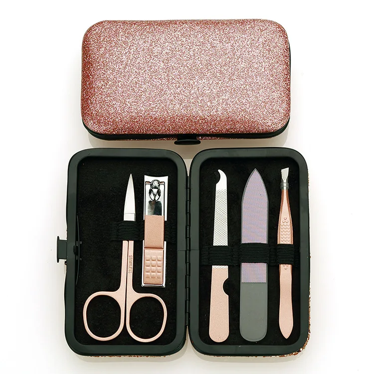 
Fast Shipment 5 Pieces Cute Nail Cutter Set Acrylic Glass Nail File Rose Gold French Manicure Pedicure Set 