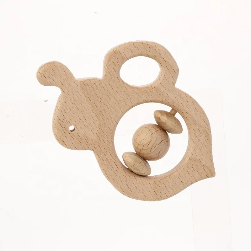 High Quality beech wood rattles lovely animal shape rattle nursiing chewable baby wooden rattles toys