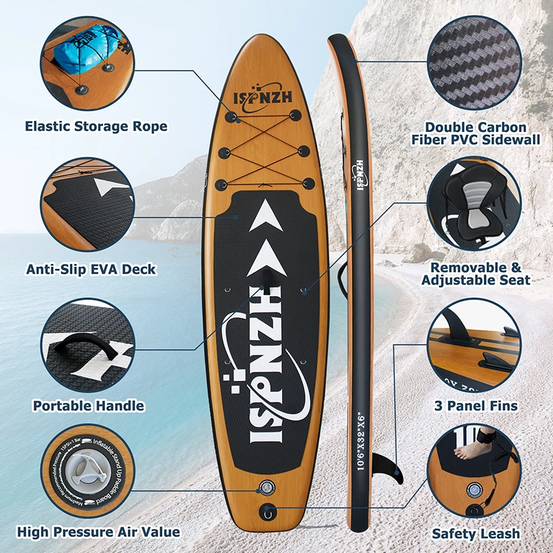 Huaning Paddleboard Manufacturer Wood Grain Sup Inflatable Surfboard Stand Up Paddle Board