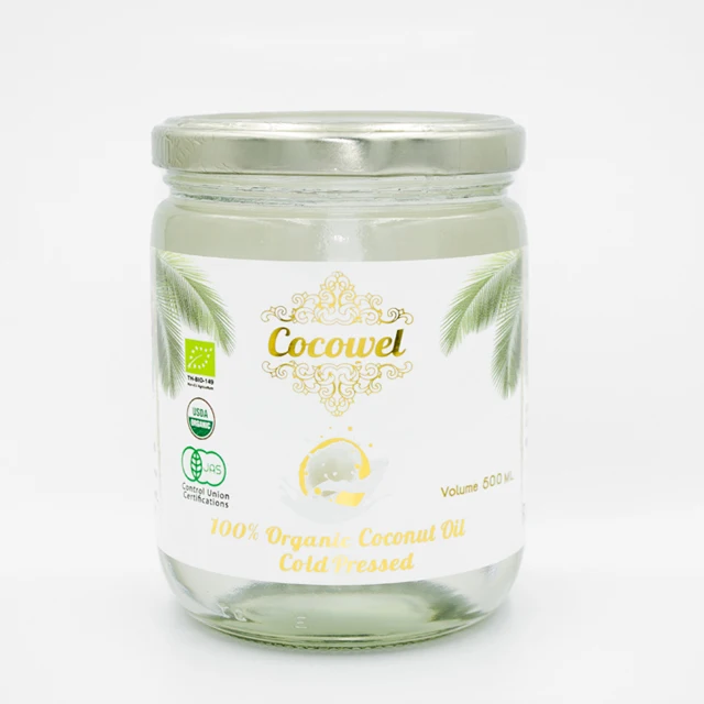 Холоднопрессованное органическое натуральное кокосовое масло-стеклянная банка 500