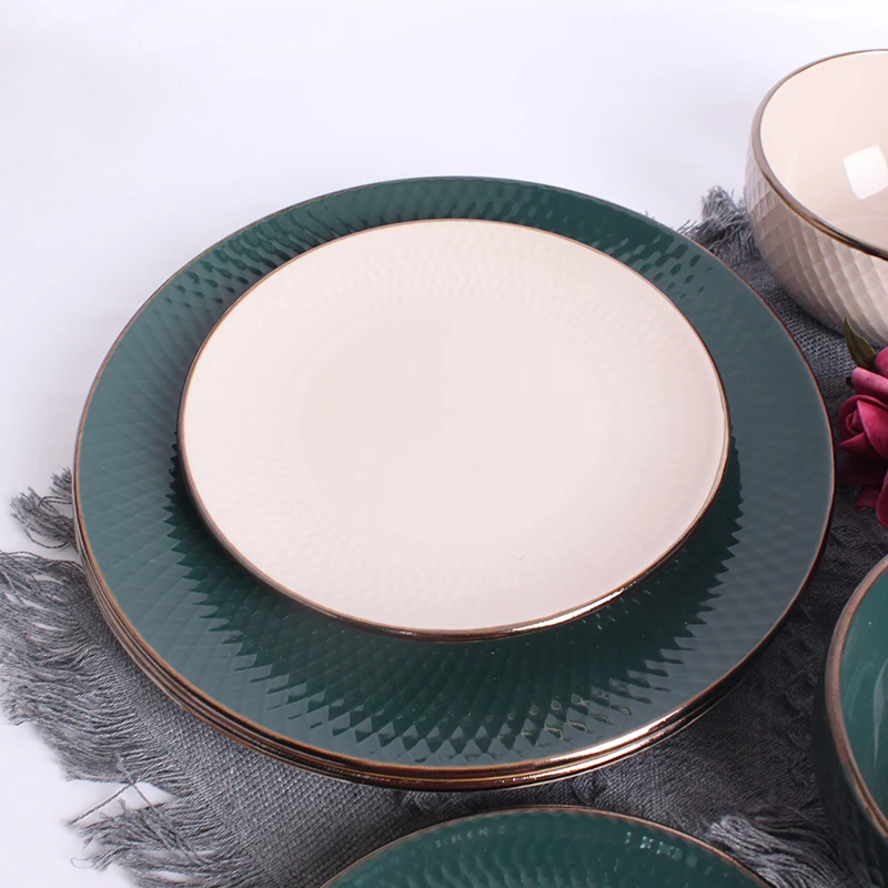 Antique Chinese Custom Luxury Fine Bone China Dinner Plate Set with Gold Rim Porcelain Dinnerware Set