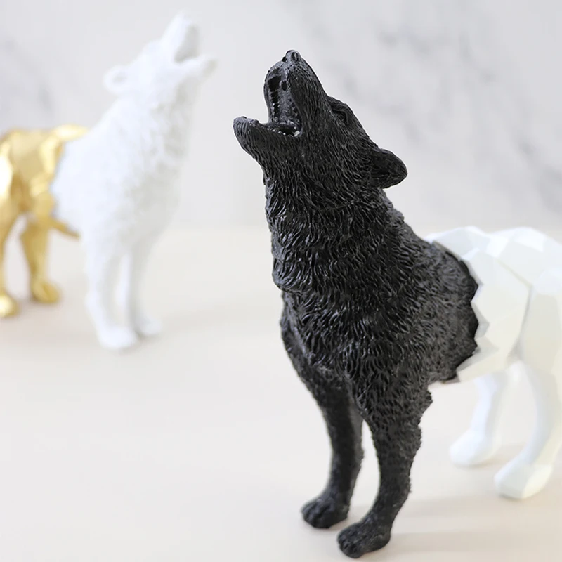 Creative Geometric Wolf Leopard Small Animal Statues Gold Ornaments Nordic Desktop Decoration Resin Crafts