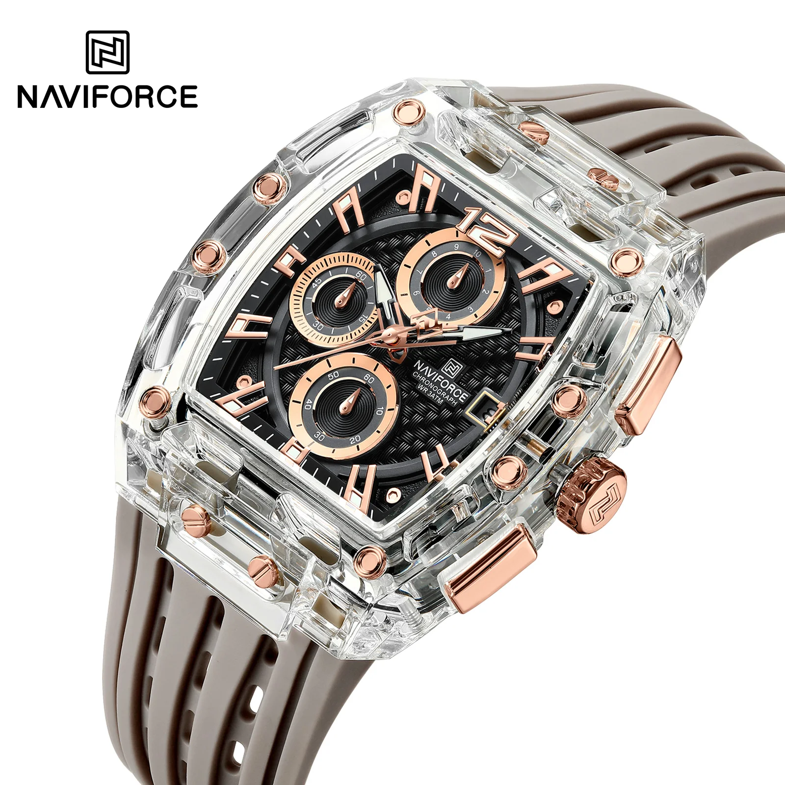 NAVIFORCE 7105 New Design Transparent  Watch Men Quartz Man Watches Waterproof Luxury Sport Out Door Chronograph Clock